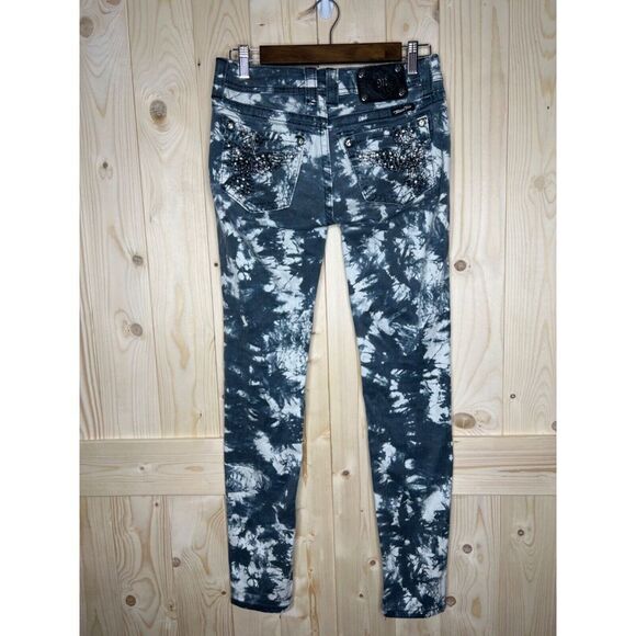 WOMENS MISS ME BLUE WHITE TIE DYE LOW RISE EMBELLISHED POCKETS SKINNY JEANS 27 - Picture 5 of 12